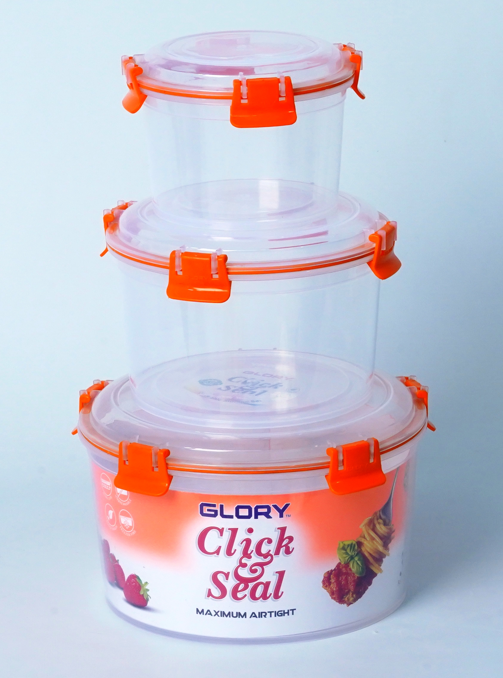 Food Storage Container Round 3Pcs Set Orange