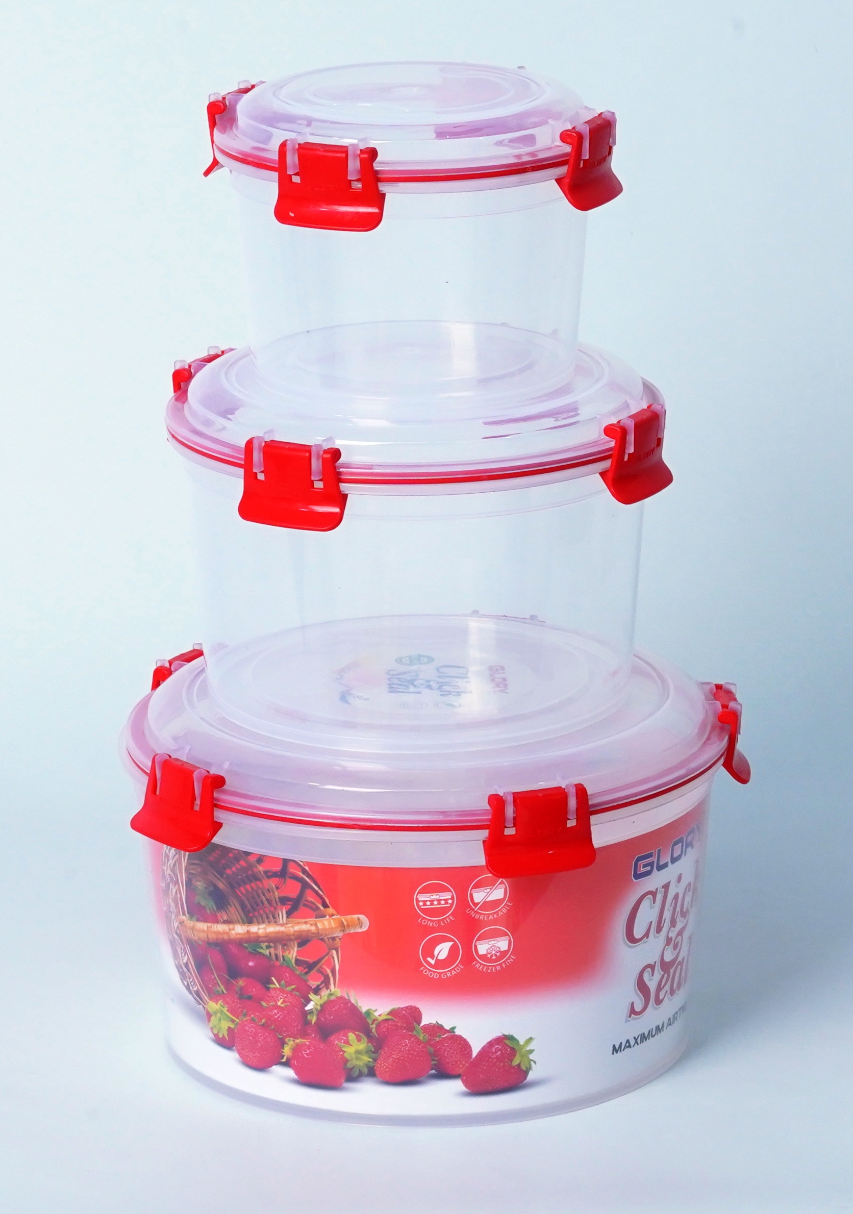Food Storage Container Round 3Pcs Set Red