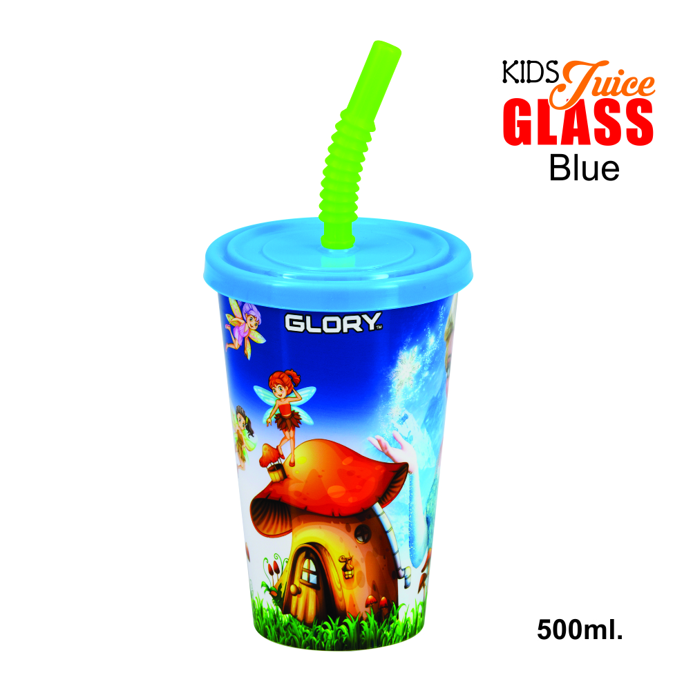 Kids Glass Blue Kids Juice Straw Glass Blue